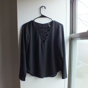 Black Lace-Up Blouse